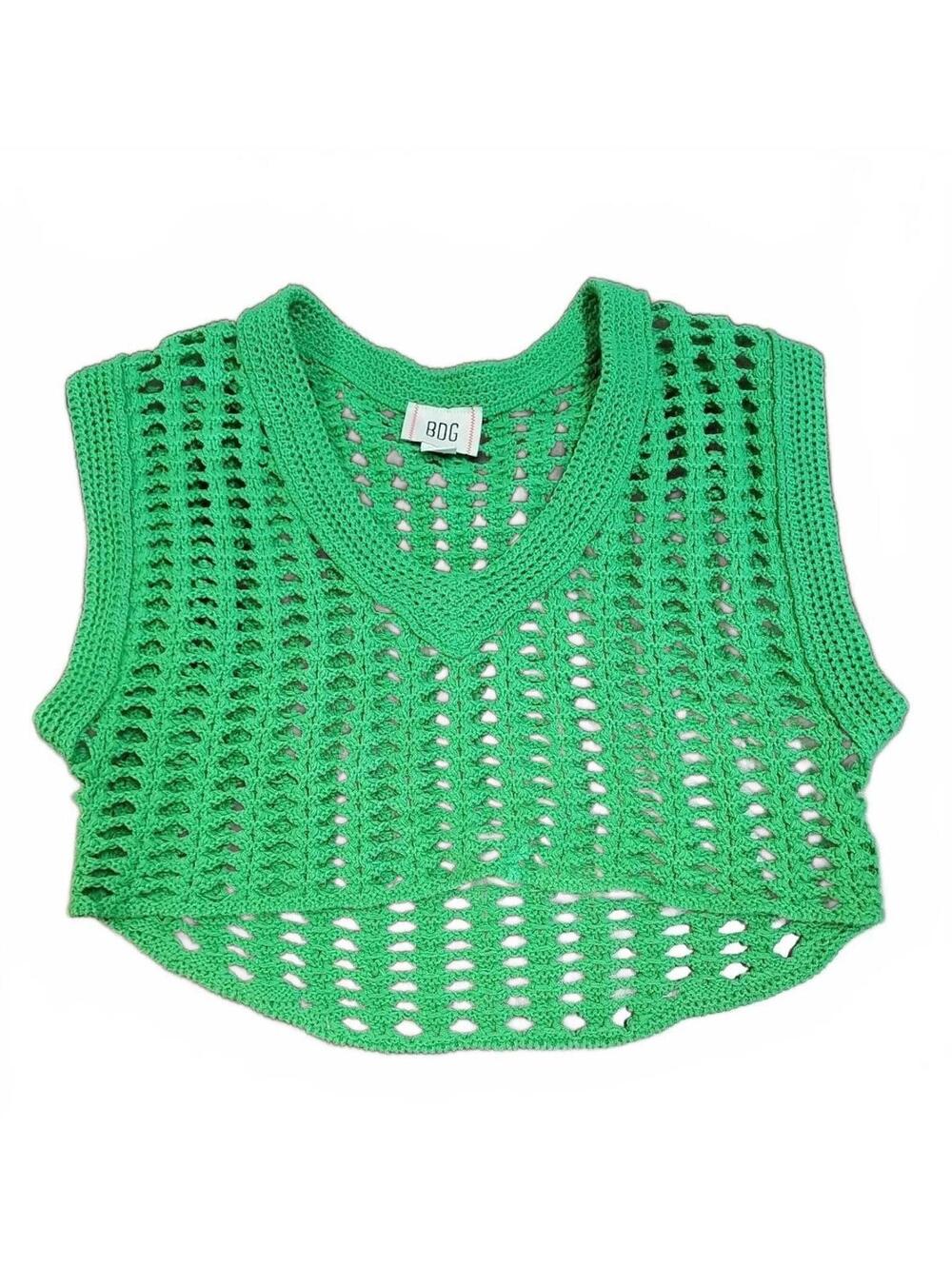 BDG Urban Outfitters Open Crochet Vest Crop Top Kelly Green Size XS - Picture 1 of 3